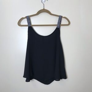B Jewel Tops - B.Jewel | Embroidered Strap Black Tank Top | L B Jewel Tops - B.Jewel | Embroidered Strap Black Tank Top | L